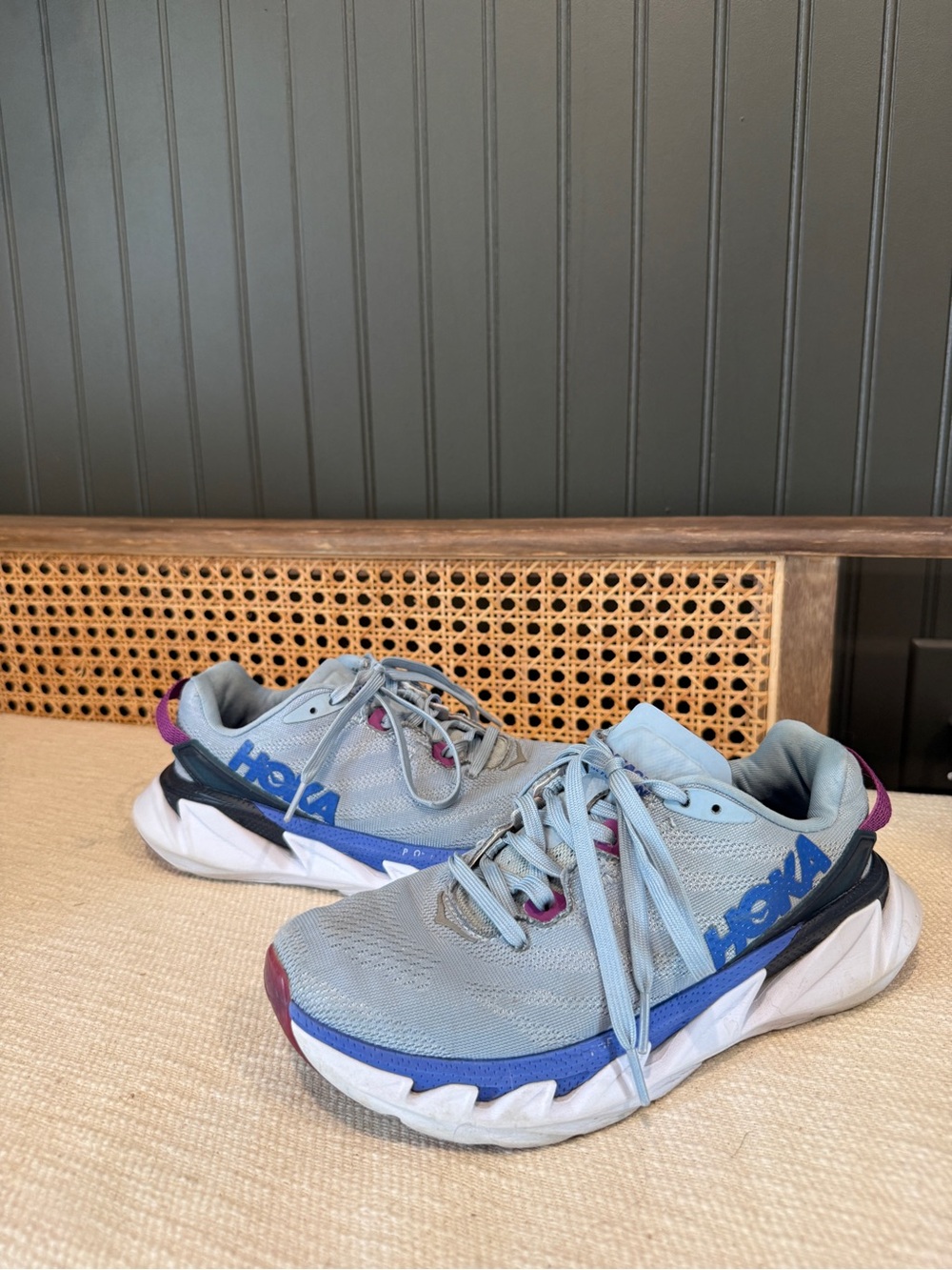 Hoka Women's Light Blue Sneakers with Blue and Purple Accents